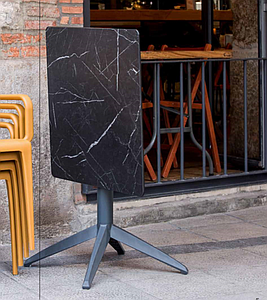 Table à plateau rabattable  IN/OUTDOOR pied DESIGN plateau bois COMPACT
