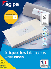Etiquettes blanches permanentes coins arrondis
