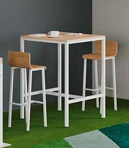Table haute simple carrée piétement 4 pieds, plateau stratifié 