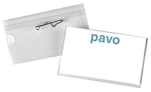 Badge avec pince et épingle, transparent, en PVC,