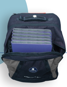 Sac à dos "connecté" pour stocker/recharger 10 tablettes avec coque ou étui
