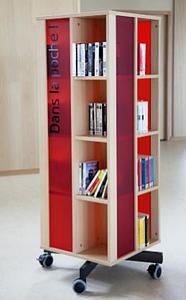 Tour à livres 4 FACES, 16 cases, structure bois, façade PPMA couleur, 
