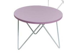 Table basse ronde plateau stratifié sur piétement design fin en métal 
