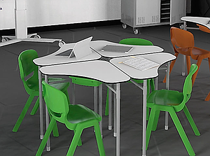 Table individuelle réglable juxtaposable en trèfle