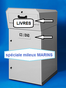 Boîte retour MULTIMEDIA à double entrée pour MILIEUX MARINS en ACIER INOXYDABLE cap.90 livres+50cd/dvd  