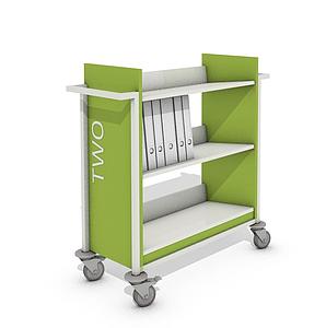 Chariot à livres simple face 3 tablettes inclinées fixes