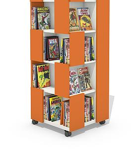 Tour à livres ultra compacte 4 étages 4 faces sur socle, sur roulettes ou rotative