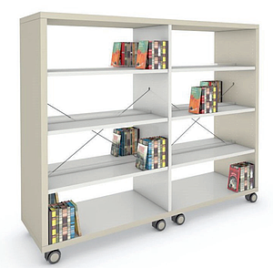 Etagère BOIS double face H175cm sur roulettes composée de 2 modules droits assemblés  