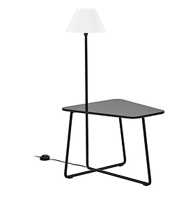 Table basse forme asymétrique plateau stratifié ou MDF / pied métal avec lampadaire intégré 