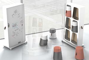 Kit tableau blanc mobile avec 6 poufs intégrés